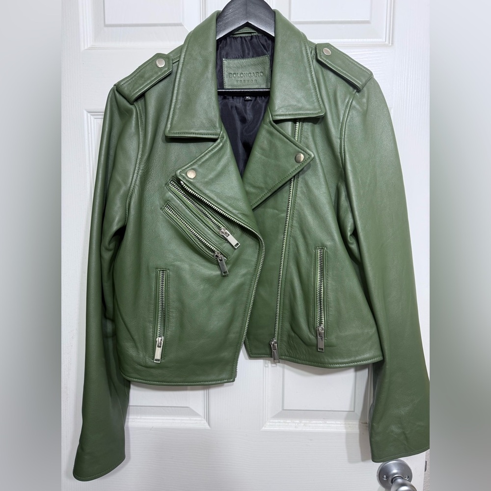 Bolongaro Trevor green moto leather jacket